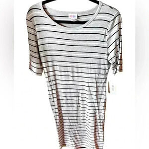 Lularoe Medium grey Julia t‎ shirt dress with black & white pinstripe NWT.
